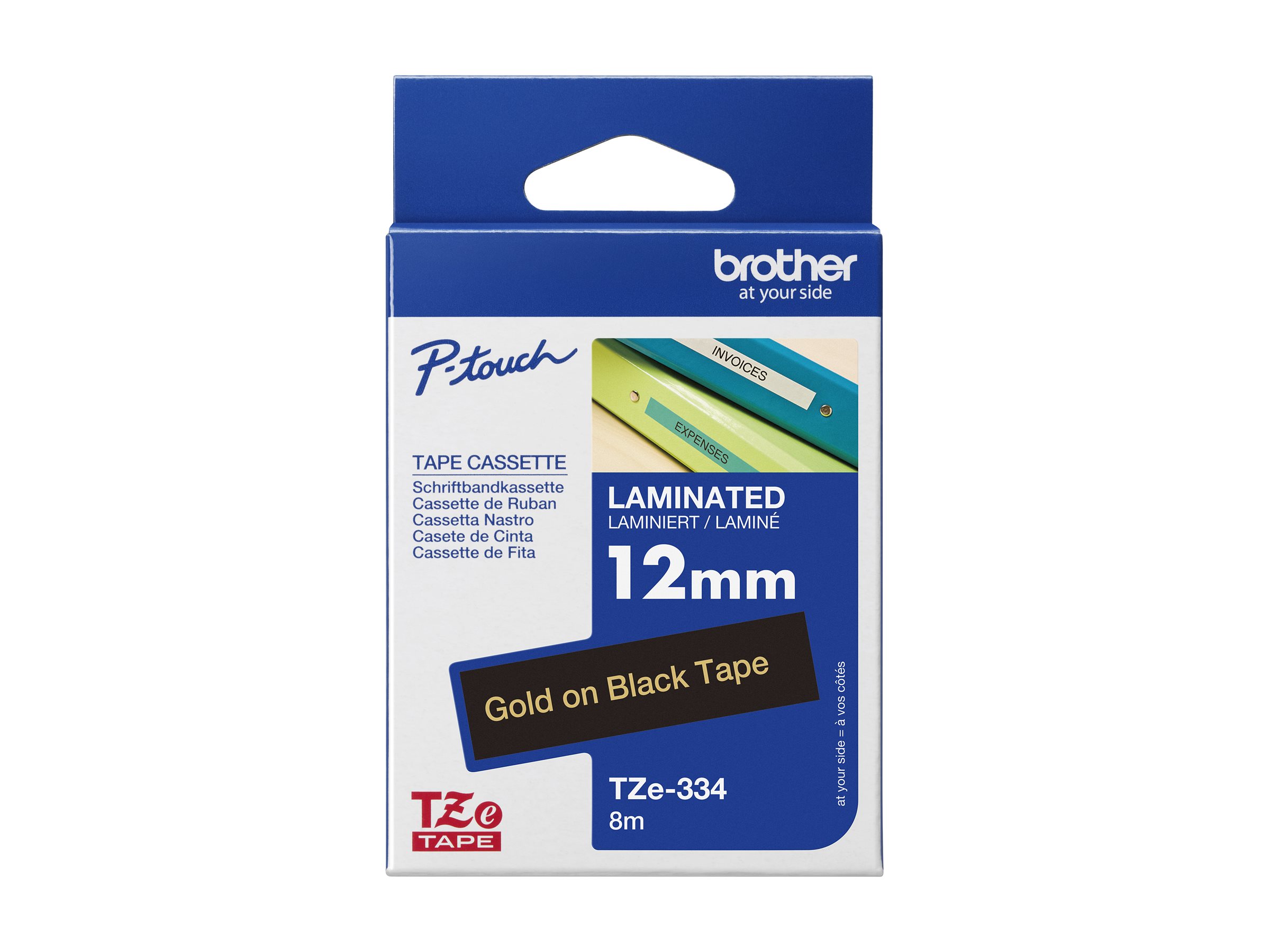 Brother TZe-334 Gold auf Schwarz 12mm