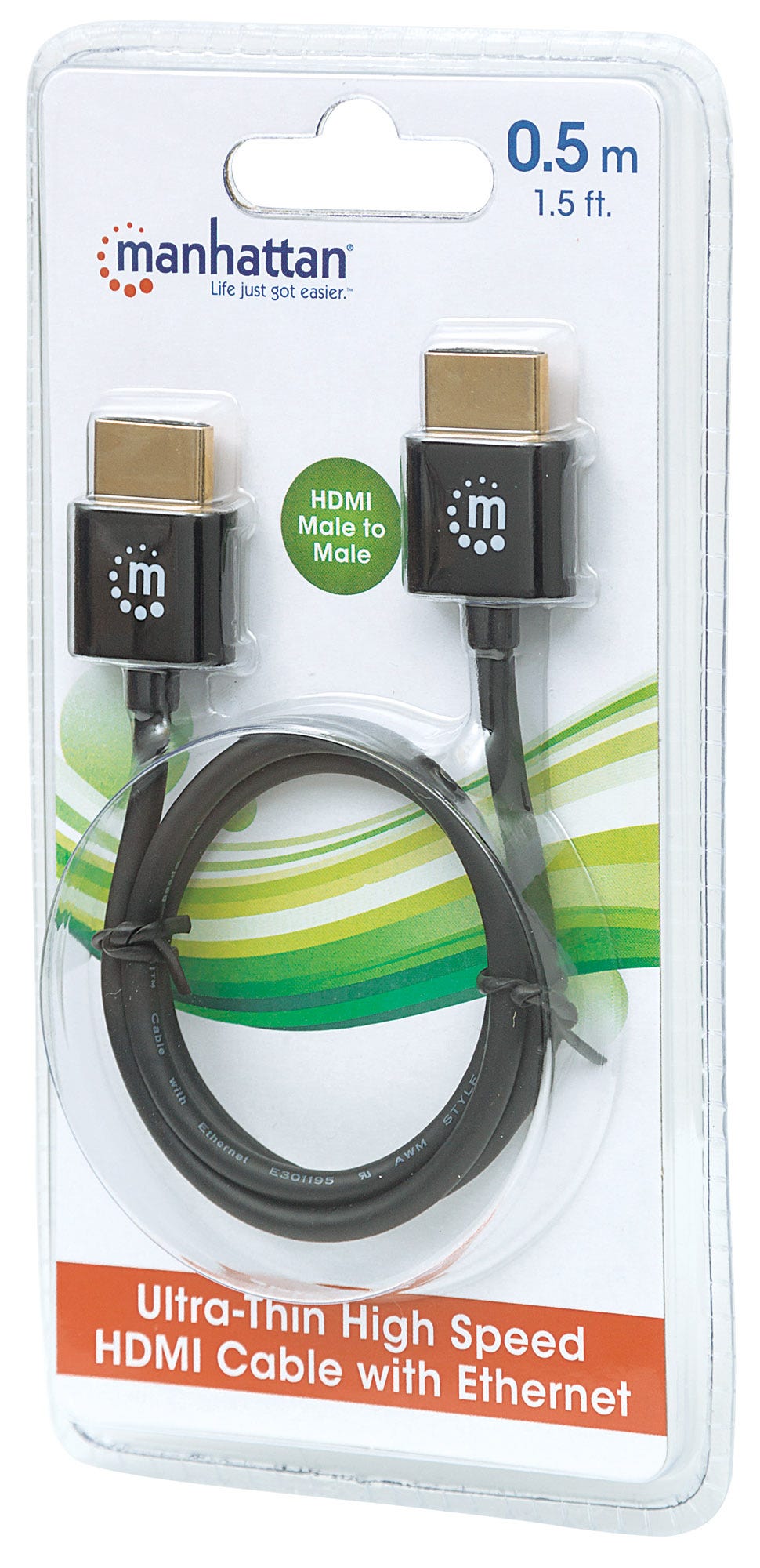 Manhattan HDMI-Kabel Ethernet ultradünn schwarz 0,5 m