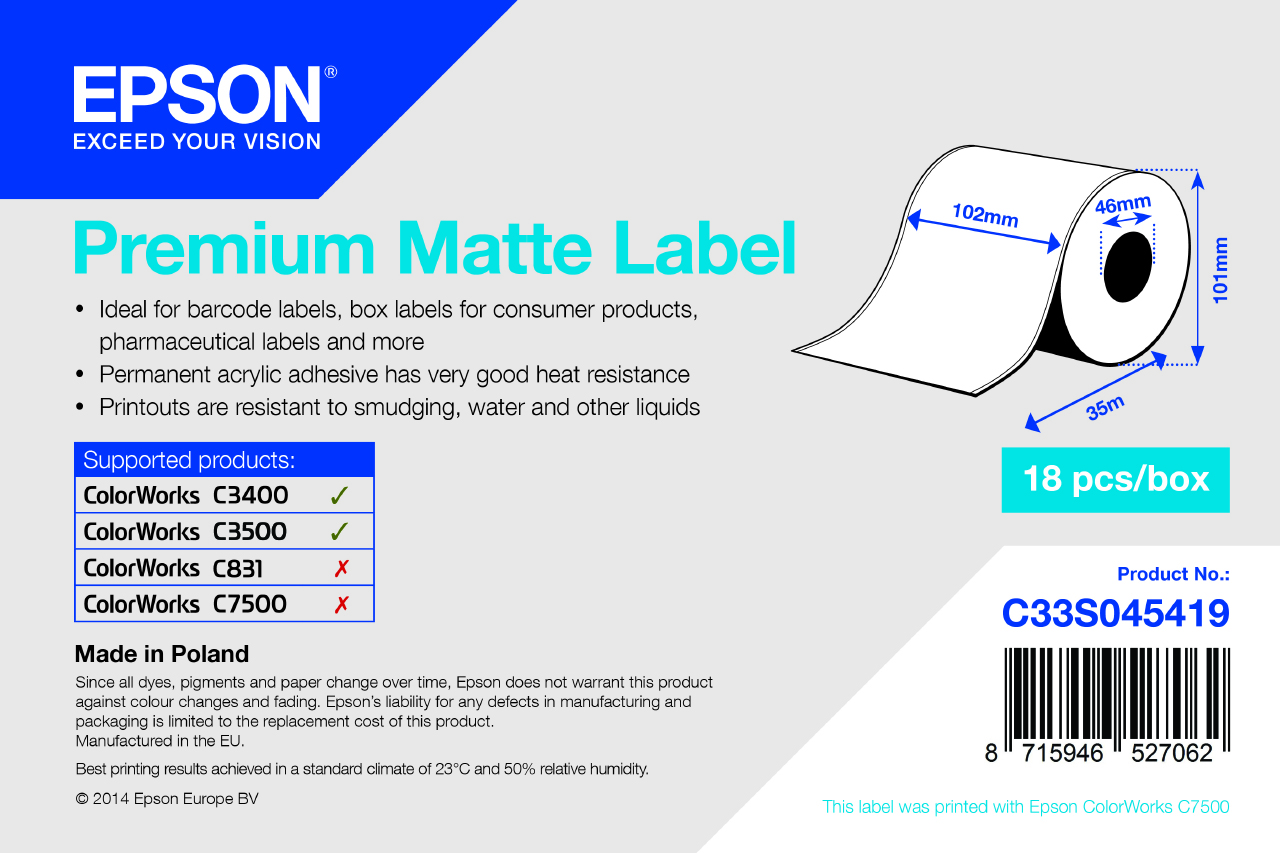 Epson Premium Matte 102mm x 35m Continuous