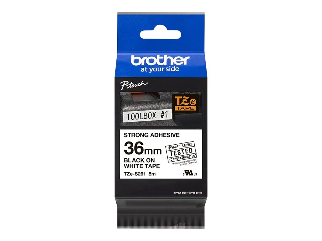 Brother TZe-S261 Schriftband 36mm Schwarz auf Weiß extra starker Klebstoff