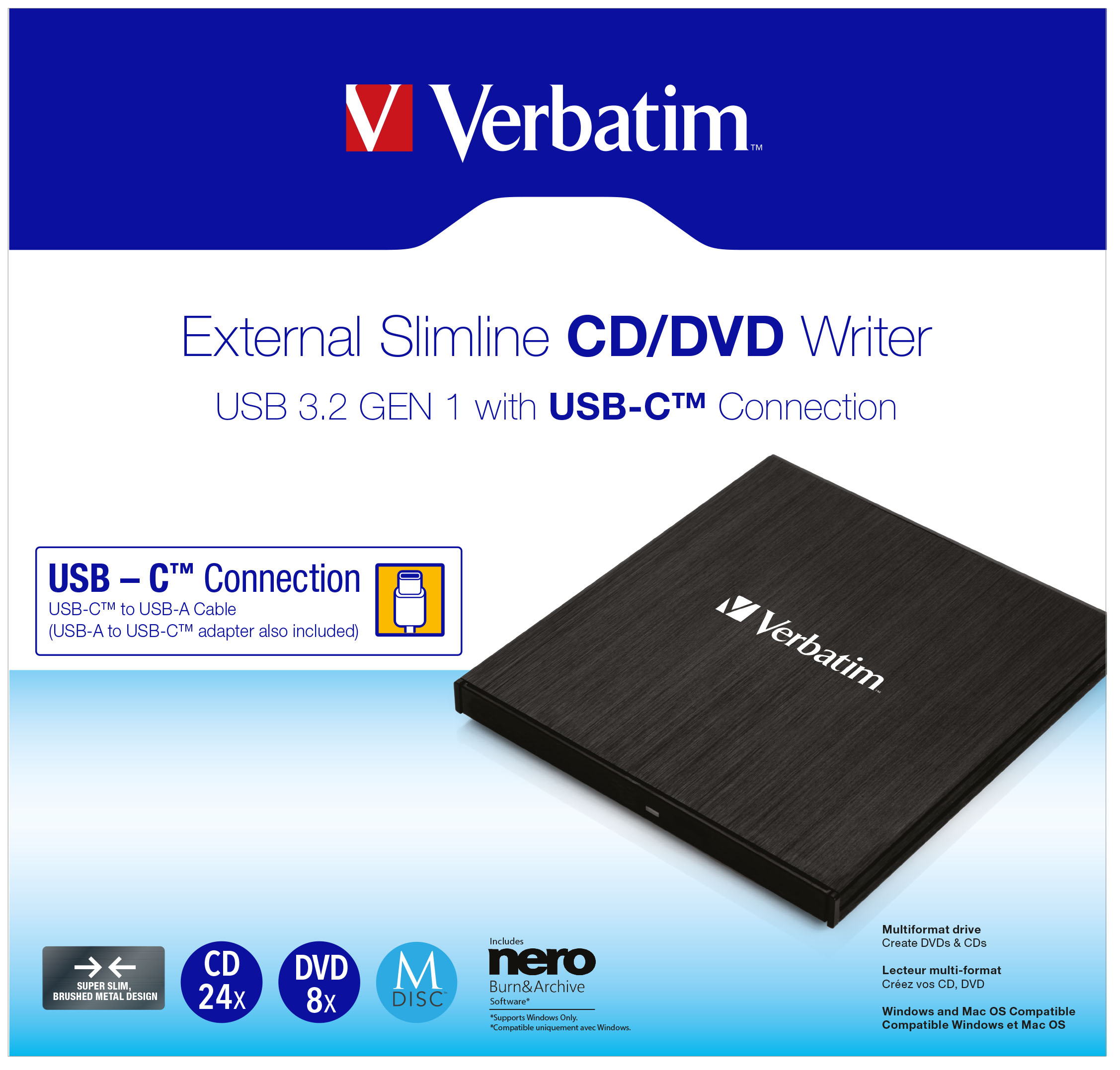 Verbatim Slimline CD/DVD Brenner USB 3.2