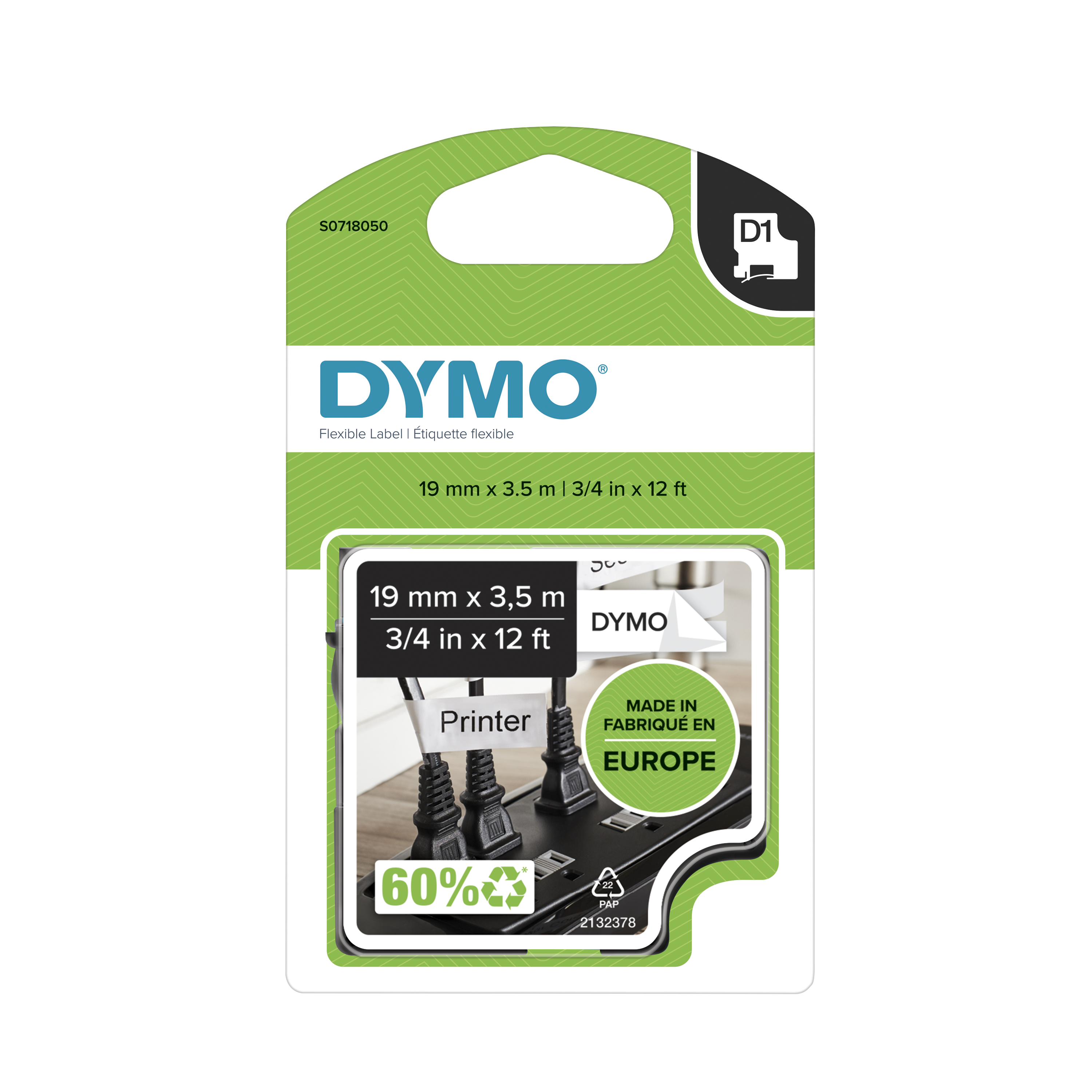 Dymo D1 Schriftband Schwarz auf Weiß 19mm