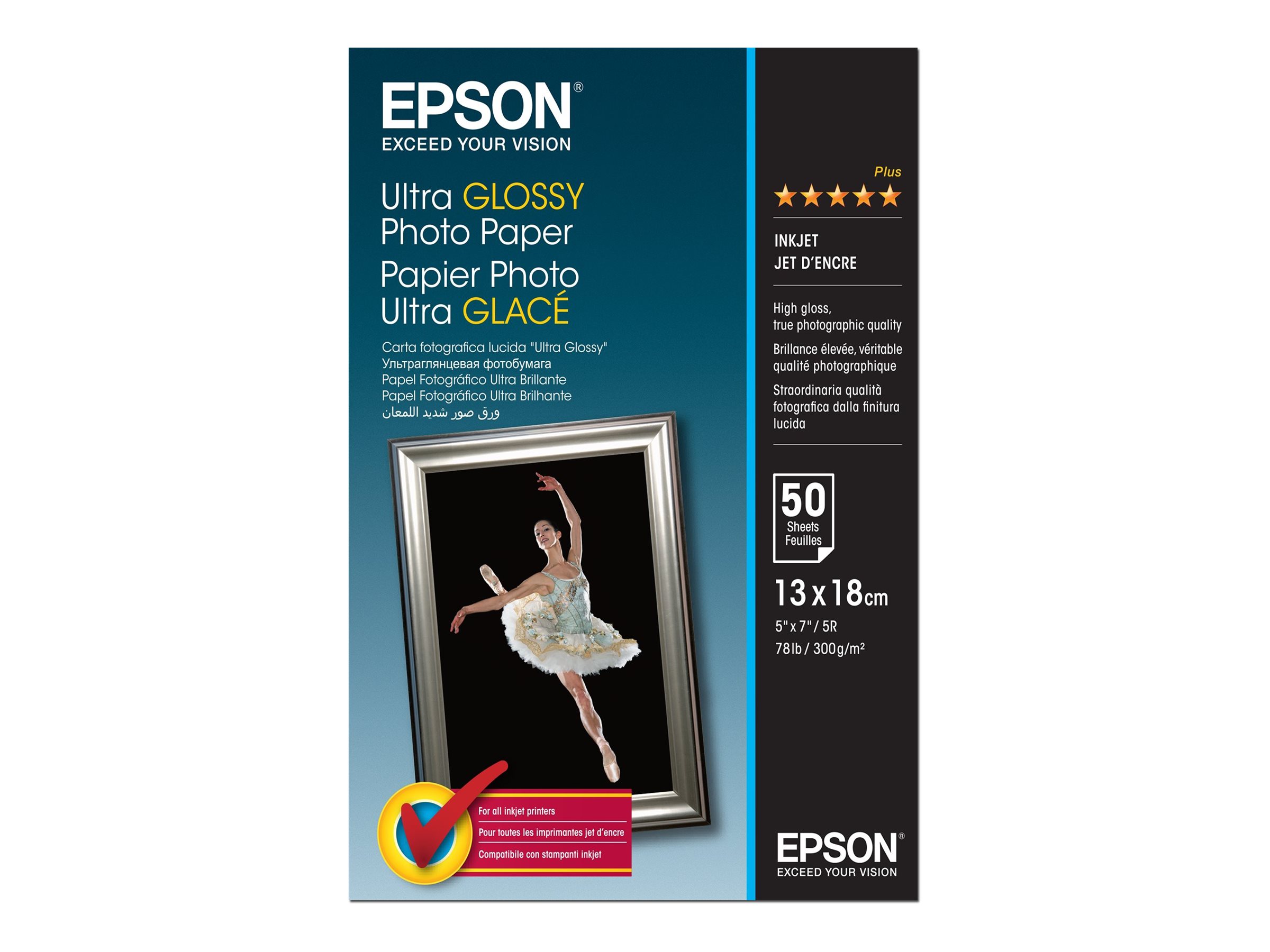 EPSON Fotopapier S041944 13,0 x 18,0 cm hochglaenzend 300 gqm 50 Blatt
