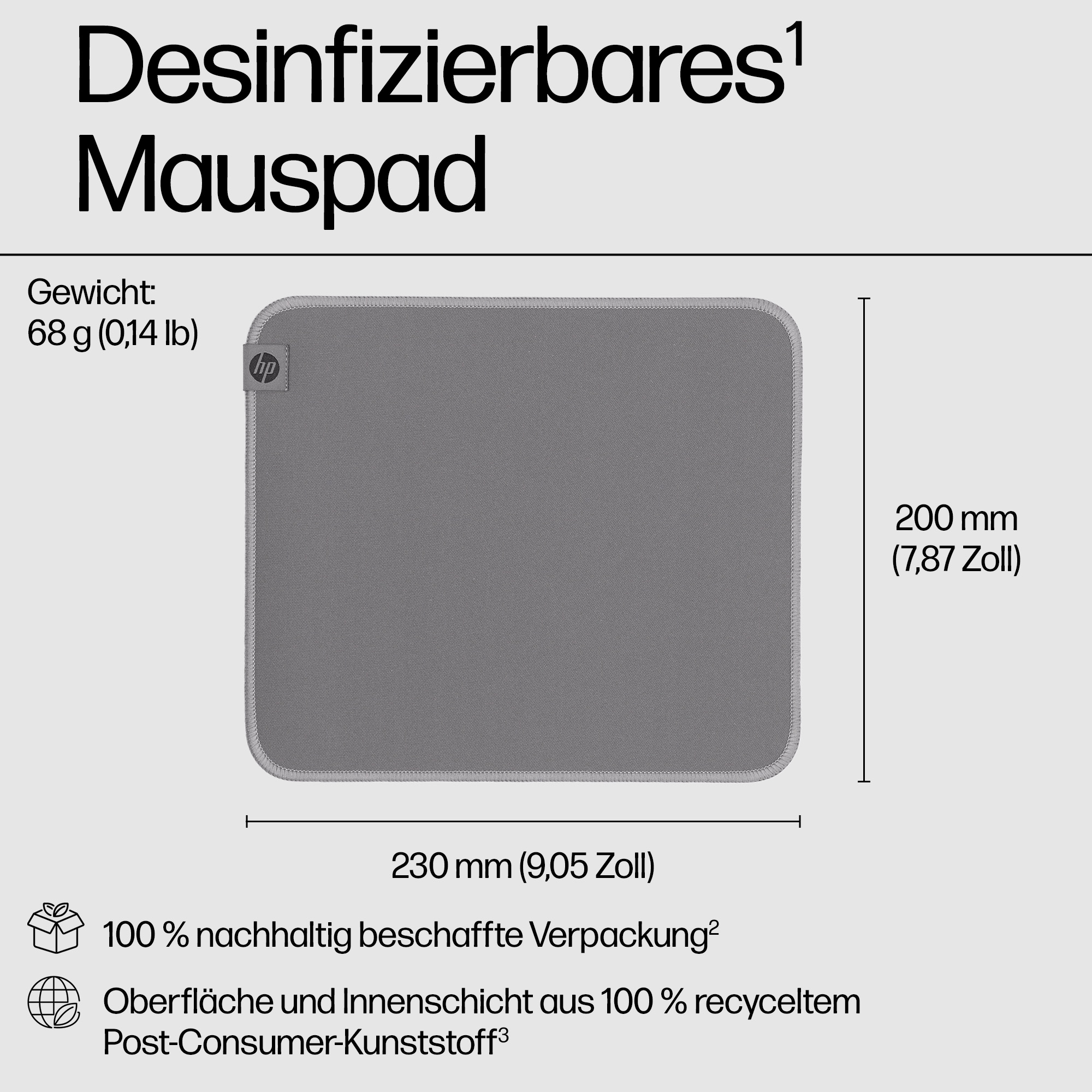HP 100 Mauspad desinfizierbar Grau