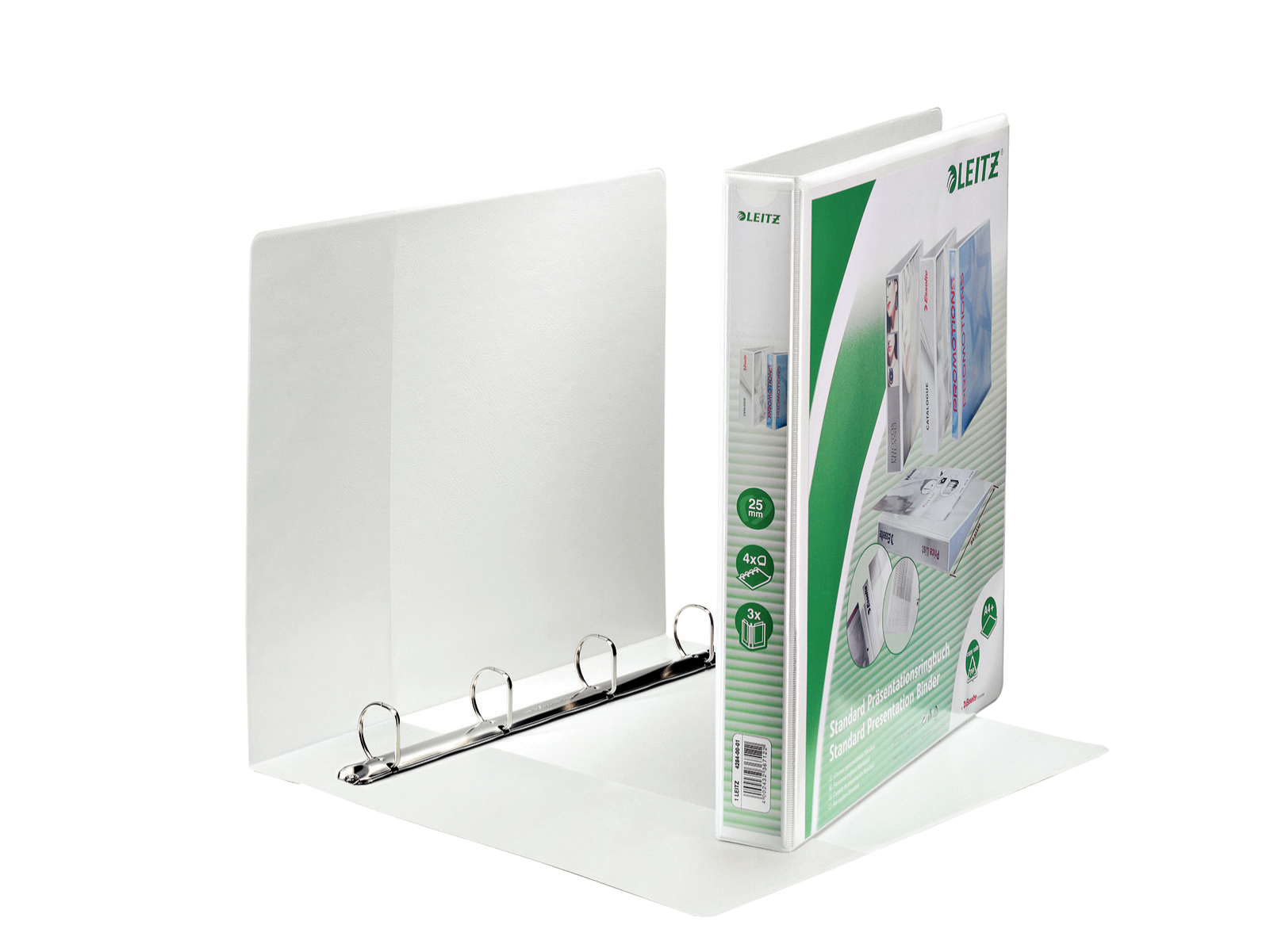 Esselte Leitz Präsentationsringbuch 4‑Ringe 4,4 cm Weiß