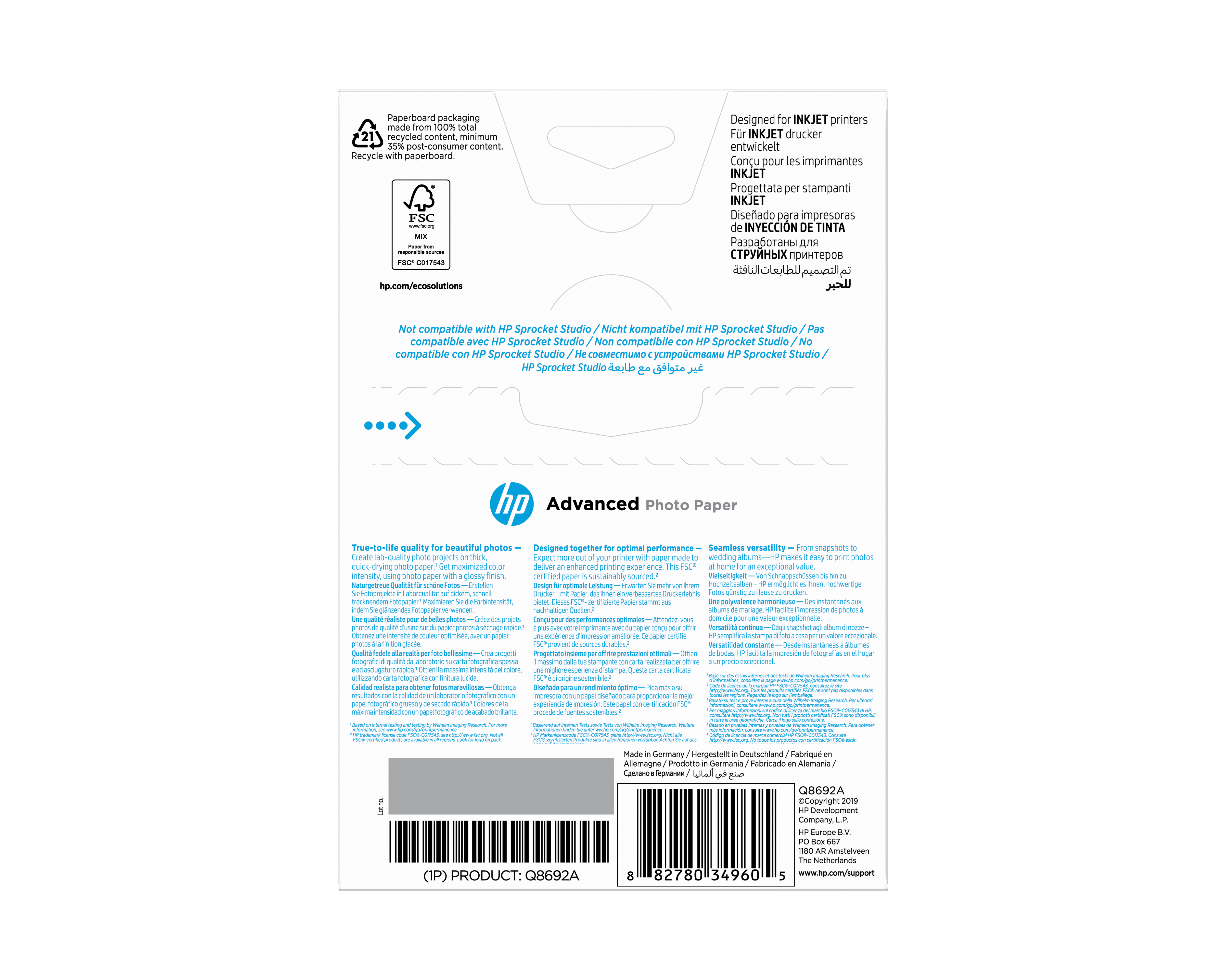 HP Advanced Glossy Photo Paper 100 x 150 mm