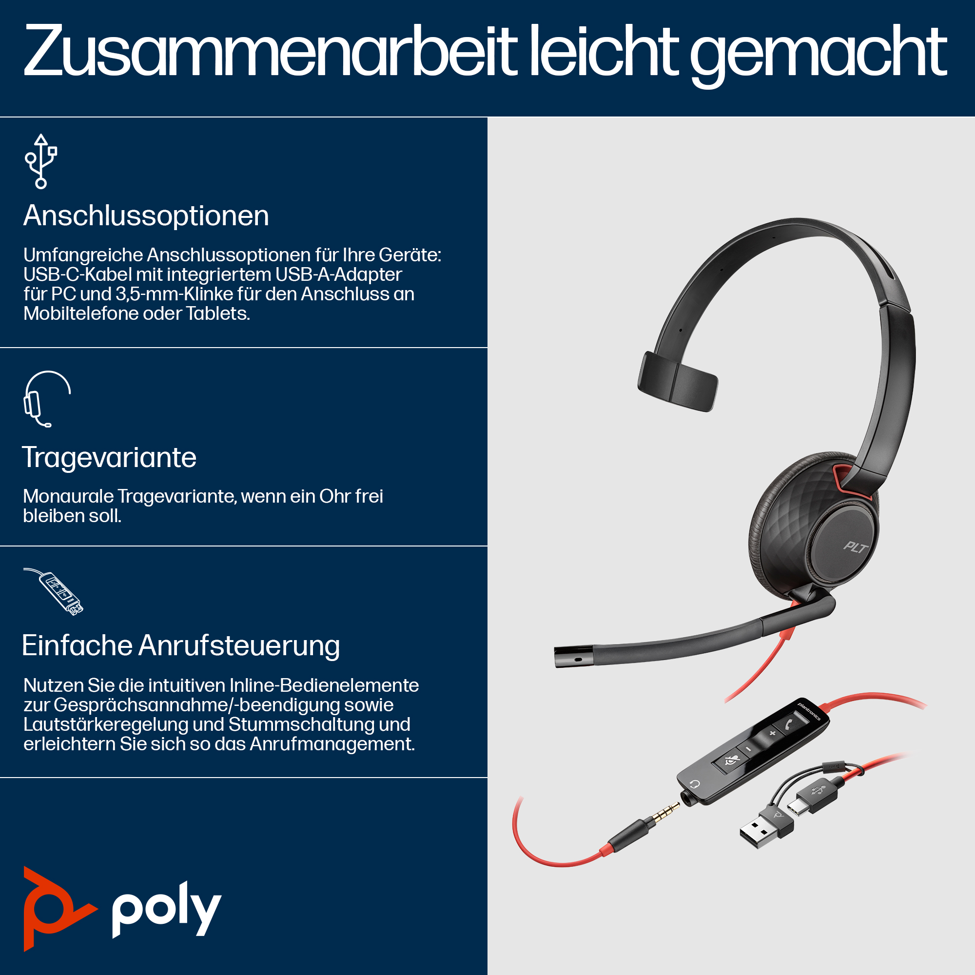 Poly Blackwire 5210 Headset Kabel Mono