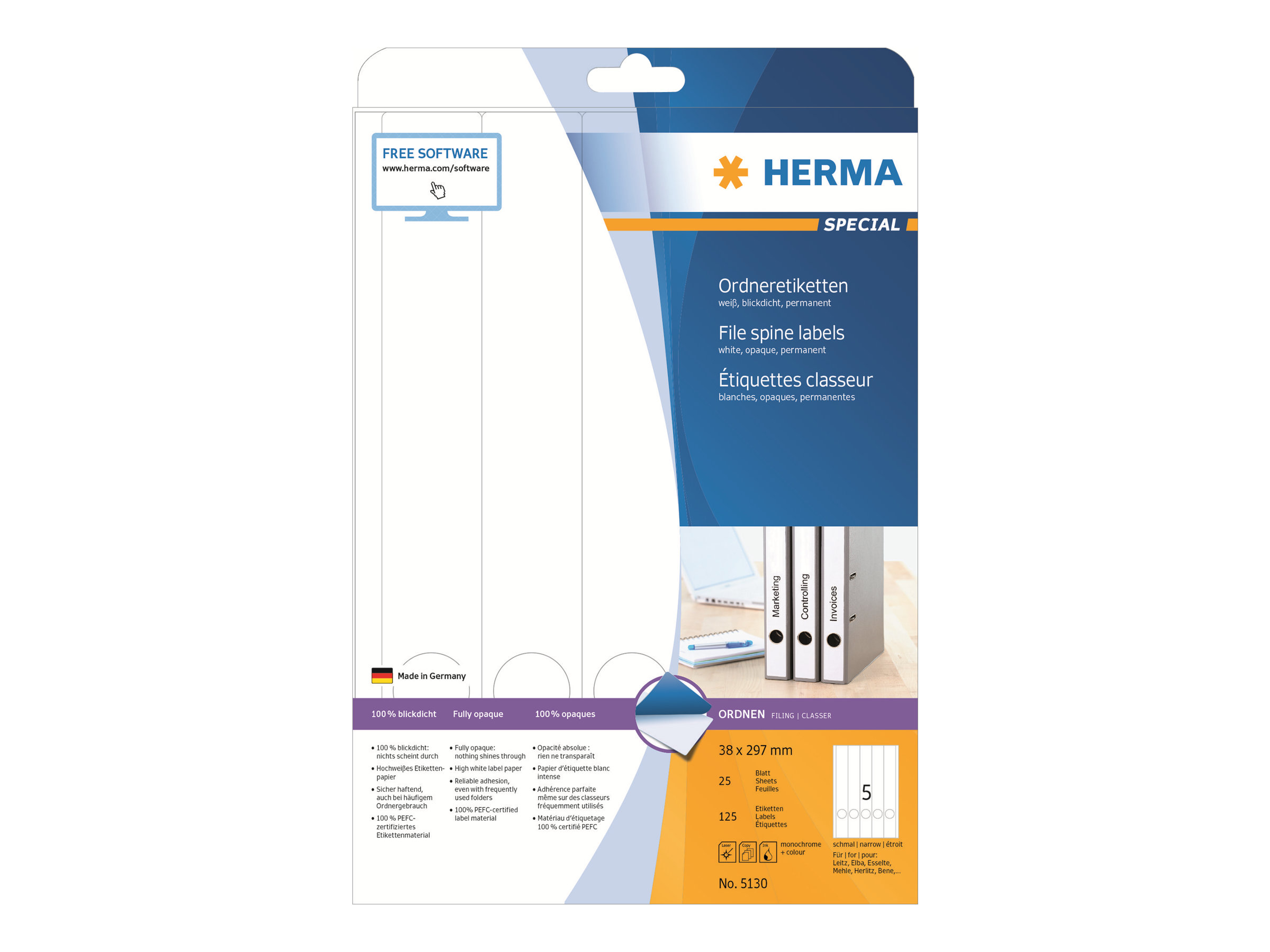 HERMA Special Ordneretiketten 38 x 297 mm weiß